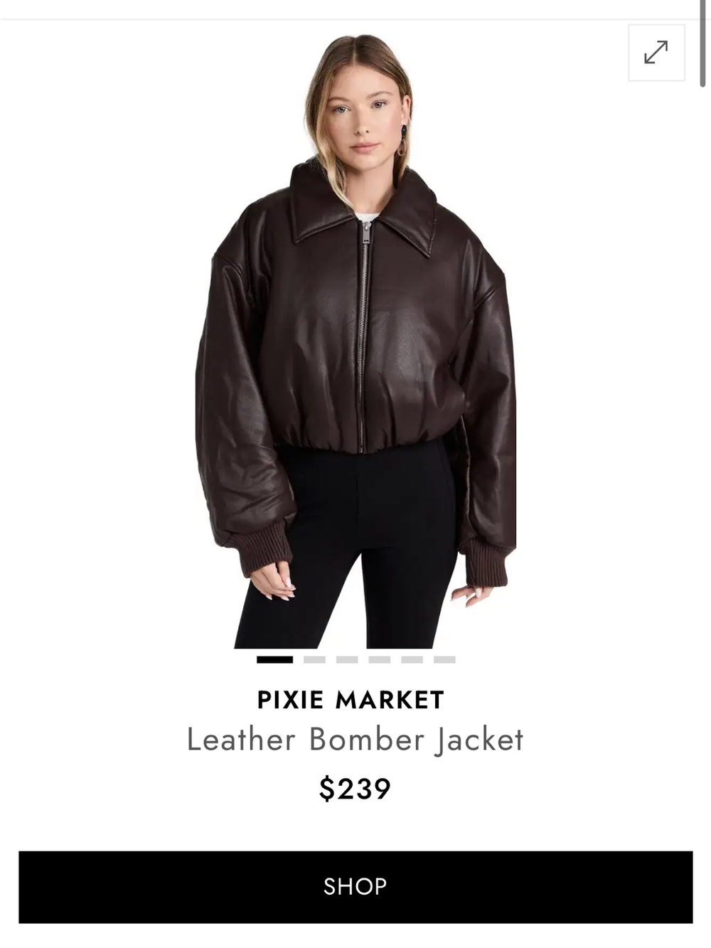 Pixie Market Dark Brown Faux Leather Bomber Jacket